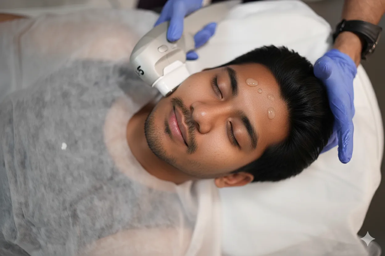 Laser hair reduction treatment in progress at MK Aesthetics, Juhu